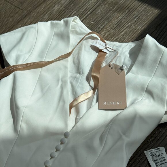 MESHKI Keely Cotton Cap Sleeve Mini Dress - White - Small - Picture 10 of 12